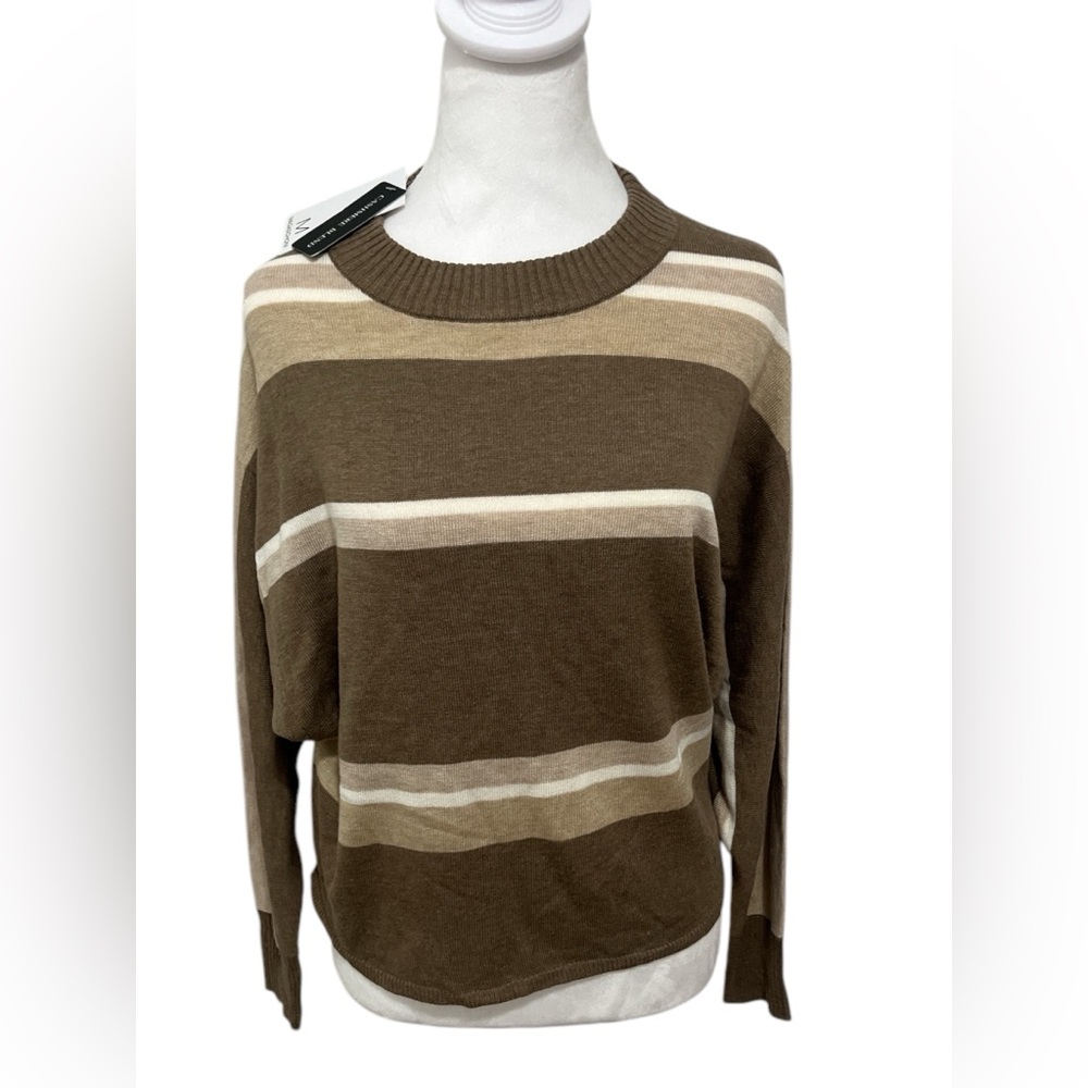 Magaschoni Women’s sweater size, small brown and cream pullover Dolman sleeve
